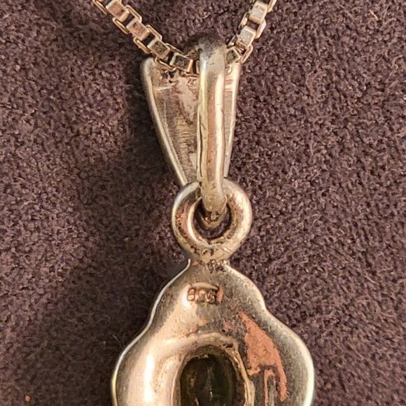 Sterling Peridot Cubic Zirconia Marcasite Cross Pendant Necklace - Picture 9 of 9